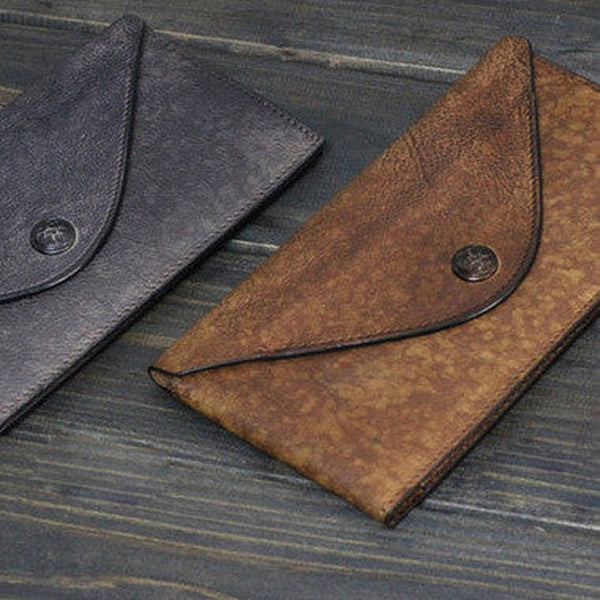 Handmade Men long leather wallet clutch men envelop vintage gray multi cards wallet for him