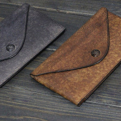 Handmade Men long leather wallet clutch men envelop vintage gray multi cards wallet for him