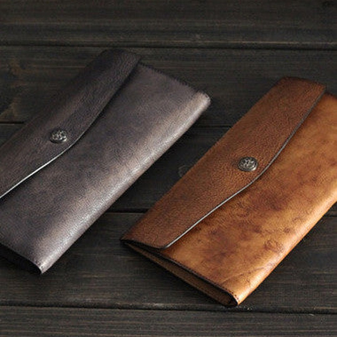 Vintage Men long leather wallet men multi card slots vintage brown wallet for him