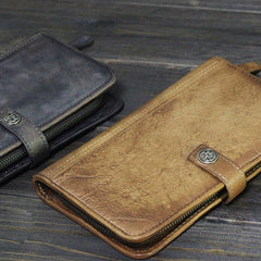 Cool Mens long leather wallets Vintage Long Wallets for Men Trifold Wallet