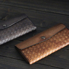 Handmade Mens long leather wallet multi card slots vintage brown gray wallet for men
