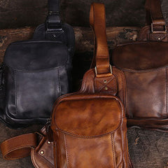 Leather Mens Cool Chest Bag Sling Bag Sling Crossbody Bag Travel Sling Bag for men