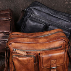 Cool Small Leather Mens Messenger Bag Brown Courier Bag Side Bag Postman Bag for men