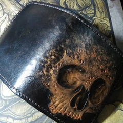 Handmade skull small leather wallet men tooled cool billfold wallet for him