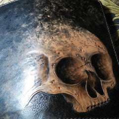Handmade Long leather wallet men skull tooled carved long wallet for him