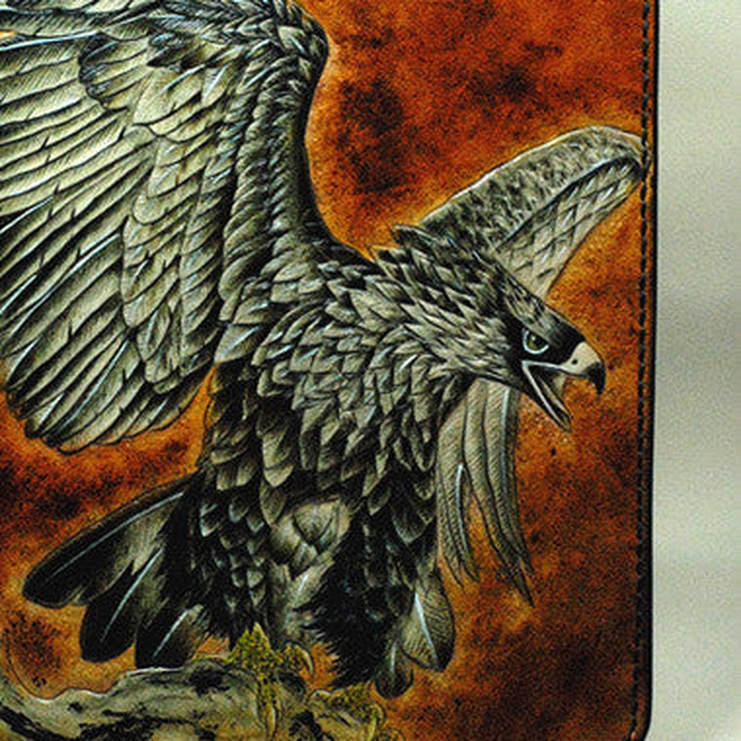 Handmade Long leather wallet men eagle tooled carved long wallet for him
