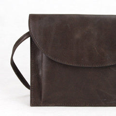 Handmade dark coffee vintage leather clutch crossbody Shoulder Bag for girl women