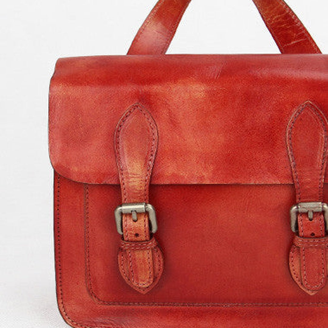 Handmade red vintage leather Satchel Bag crossbody Shoulder Bag for girl women