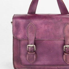 Handmade purple vintage leather Satchel Bag crossbody Shoulder Bag for girl women