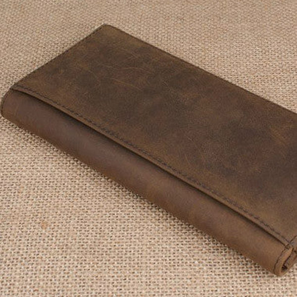 Handmade men leather long wallet Vintage bifold brown wallet clutch purse For Men