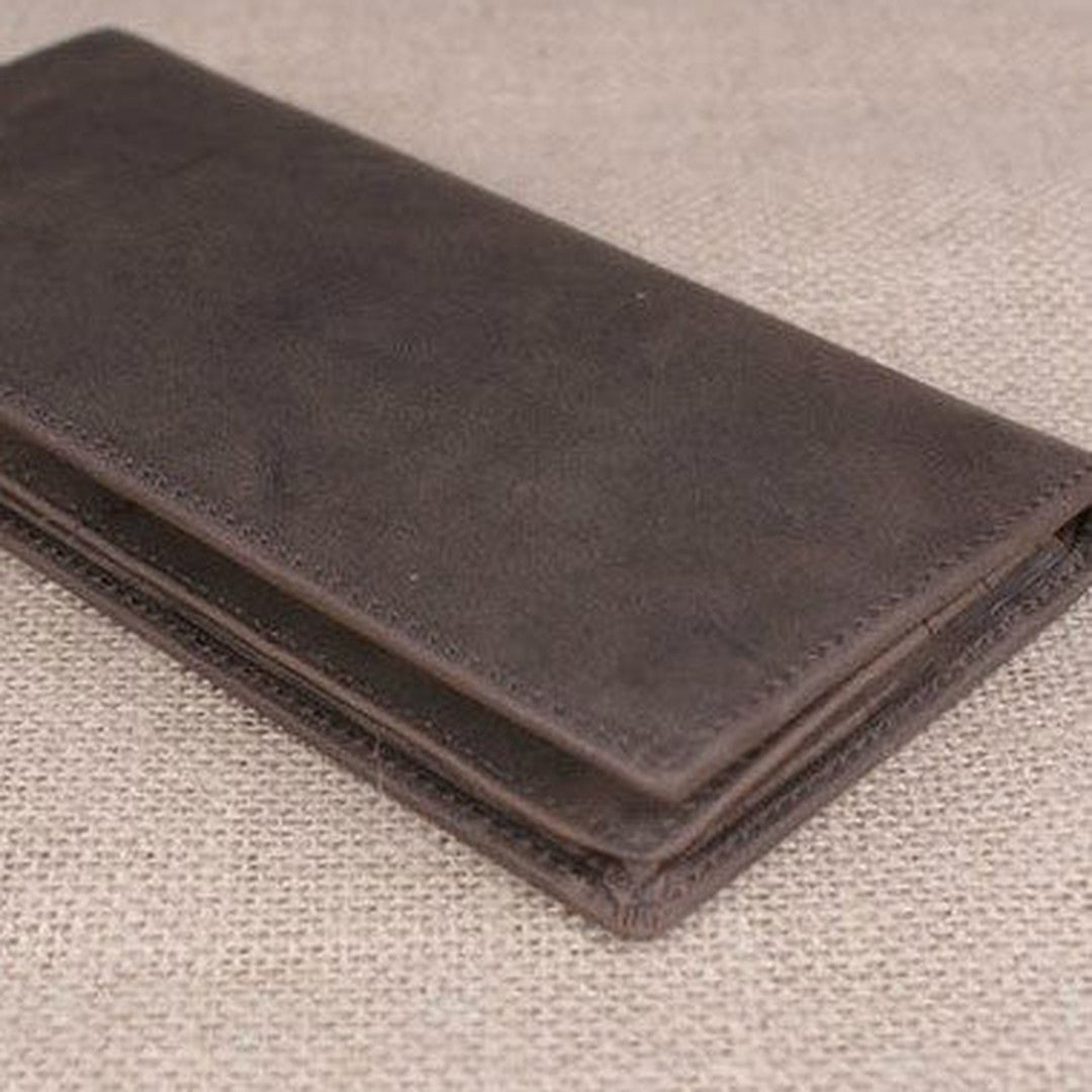 Handmade men leather long wallet Vintage bifold dark brown wallet clutch purse