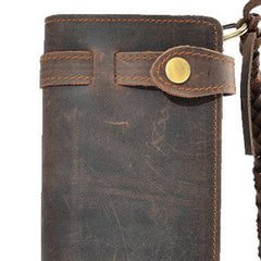 Handmade leather Vintage brown bifold biker chain wallet men long wallet purse