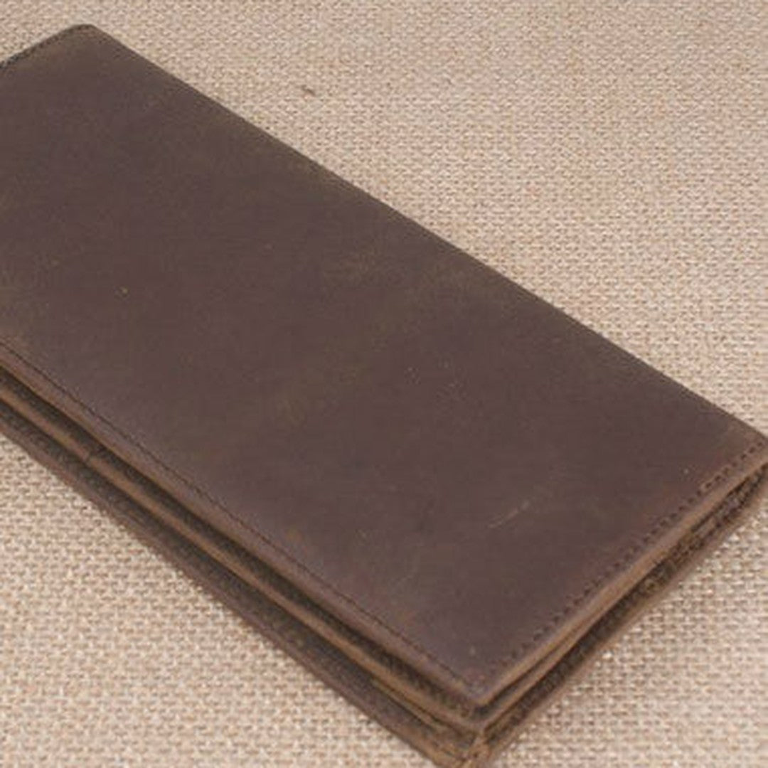 Handmade men leather long wallet Vintage bifold dark brown wallet clutch purse