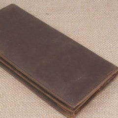 Handmade men leather long wallet Vintage bifold dark brown wallet clutch purse