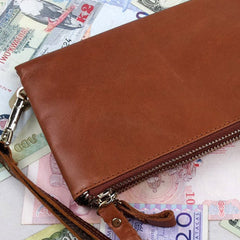 Handmade men leather Vintage brown zip wallet men long wallet purse clutch