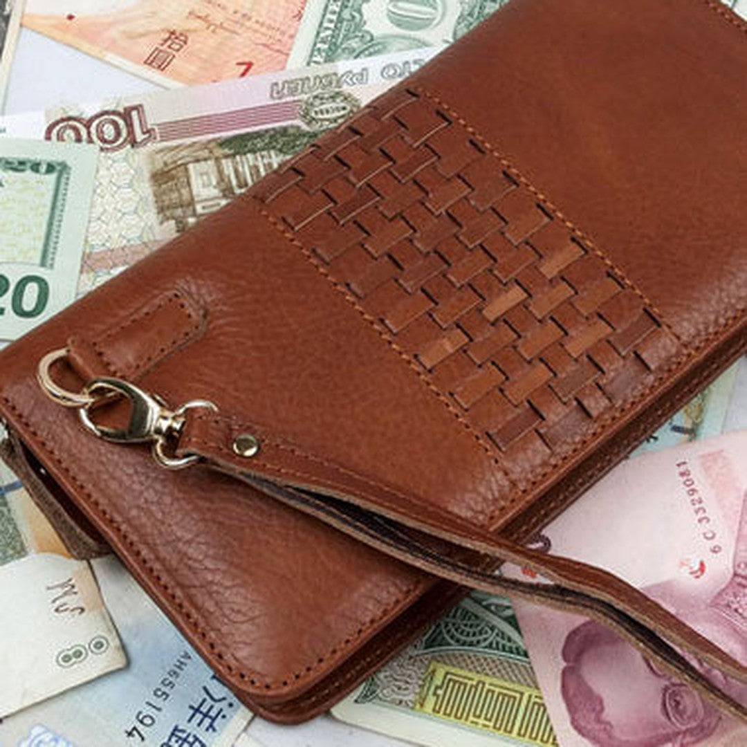 Leather men clutch Vintage brown coffee zip clutch men long wallet purse clutch