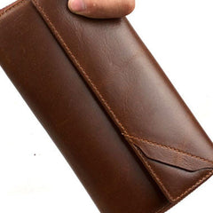 Leather men clutch modern brown coffee zip clutch men long wallet purse clutch