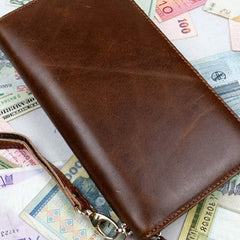 Leather men clutch brown modern brown zip clutch men long wallet purse clutch