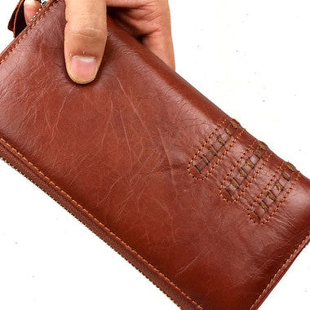Leather men clutch brown vintage red brown zip clutch men long wallet purse clutch