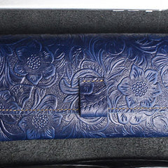 Handmade glasses leather box holder flowral leather billfold wallet for men women