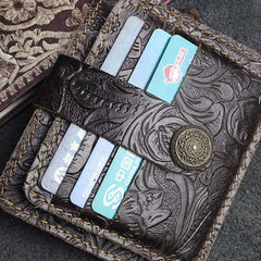 Handmade billfold Leather Wallet Cards Wallet Flowral Leather billfold Wallet For Men Women