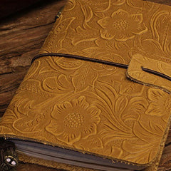 Handmade billfold Bifold Leather Trip Travel Notebook Wallet Floral Leather billfold Wallet For Men Women
