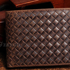 Vintage Billfold Leather Wallet Braided Leather Pattern Billfold Wallet for Men Women