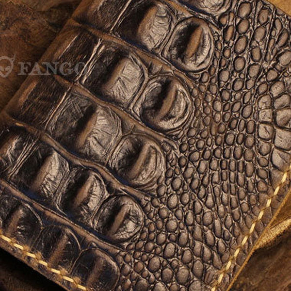 Handmade billfold leather wallet crocodile style leather billfold wallet for men women