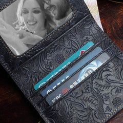 Handmade billfold leather wallet flowral leather billfold wallet for men women