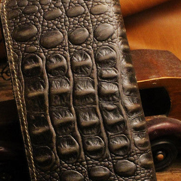 Handmade long leather wallets crocodile zipper leather clutch wallets for men