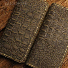 Handmade long leather wallet crocodile zipper leather clutch wallet for men