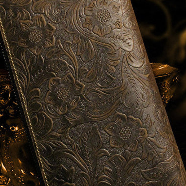 Handmade long leather wallet floral leather clutch wallets for women men zip