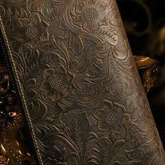 Handmade long leather wallet floral leather clutch wallets for women men zip