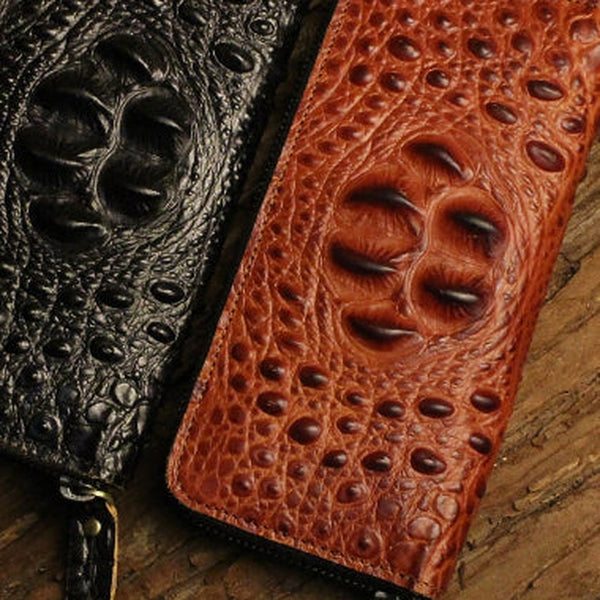 Long leather wallet crocodile zipper leather clutch wallets for men