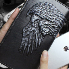 Handmade zip long wallet leather men Indian Cheif clutch phone wallet for men