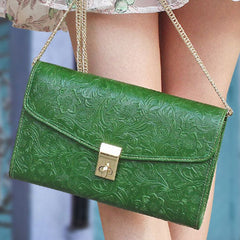 Handmade leather shoulder bag purse wallet floral leather clutch wallet for women