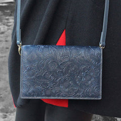Handmade Crossbody Bag Leather Shoulder Bag Handbag Clutch Purse Floral Leather Gift For Women