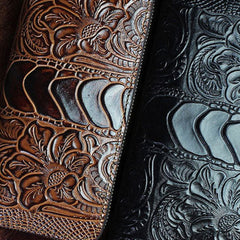 Handmade Long Leather Wallet Crocodile Style Leather Zipper Clutch Wallet For Men Women