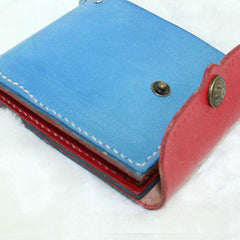 Handmade Hit color vintage leather billfold ID card photo holder bifold wallet for women girl