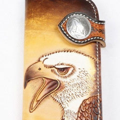 Handmade biker trucker wallet leather chain men eagle carved tooled wallet
