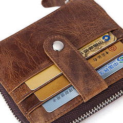 Handmade Genuine Leather Slim Zip Cards Wallet billfold Wallet Coin Purse Bag For Mens