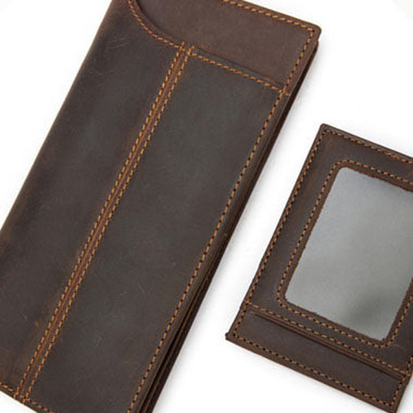 Handmade Genuine Leather Long Wallet Bifold Wallet Purse Clutch Bag For Mens