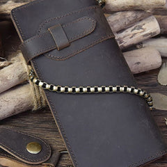 Handmade leather biker trucker wallet leather chain men Vintage Brown long wallet