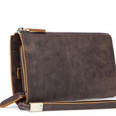 Handmade Genuine Leather Long Wallet Zip Bifold Wallet Purse Clutch Bag For Mens
