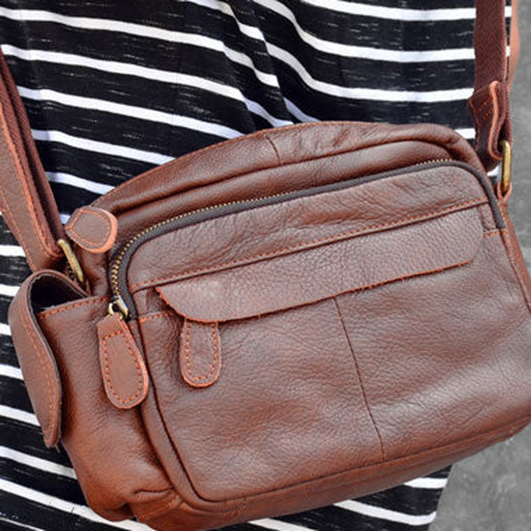 Genuine Leather Messenger Bag Cool Chest Bag Crossbody Bag Travel Bag Hiking Bag for men