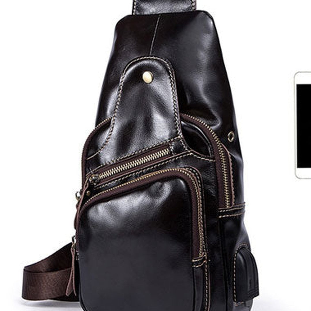 Genuine Leather Cool Chest Bag Sling Bag Crossbody Bag Travel Bag Hiking Bag For Mens