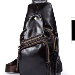 Genuine Leather Cool Chest Bag Sling Bag Crossbody Bag Travel Bag Hiking Bag For Mens