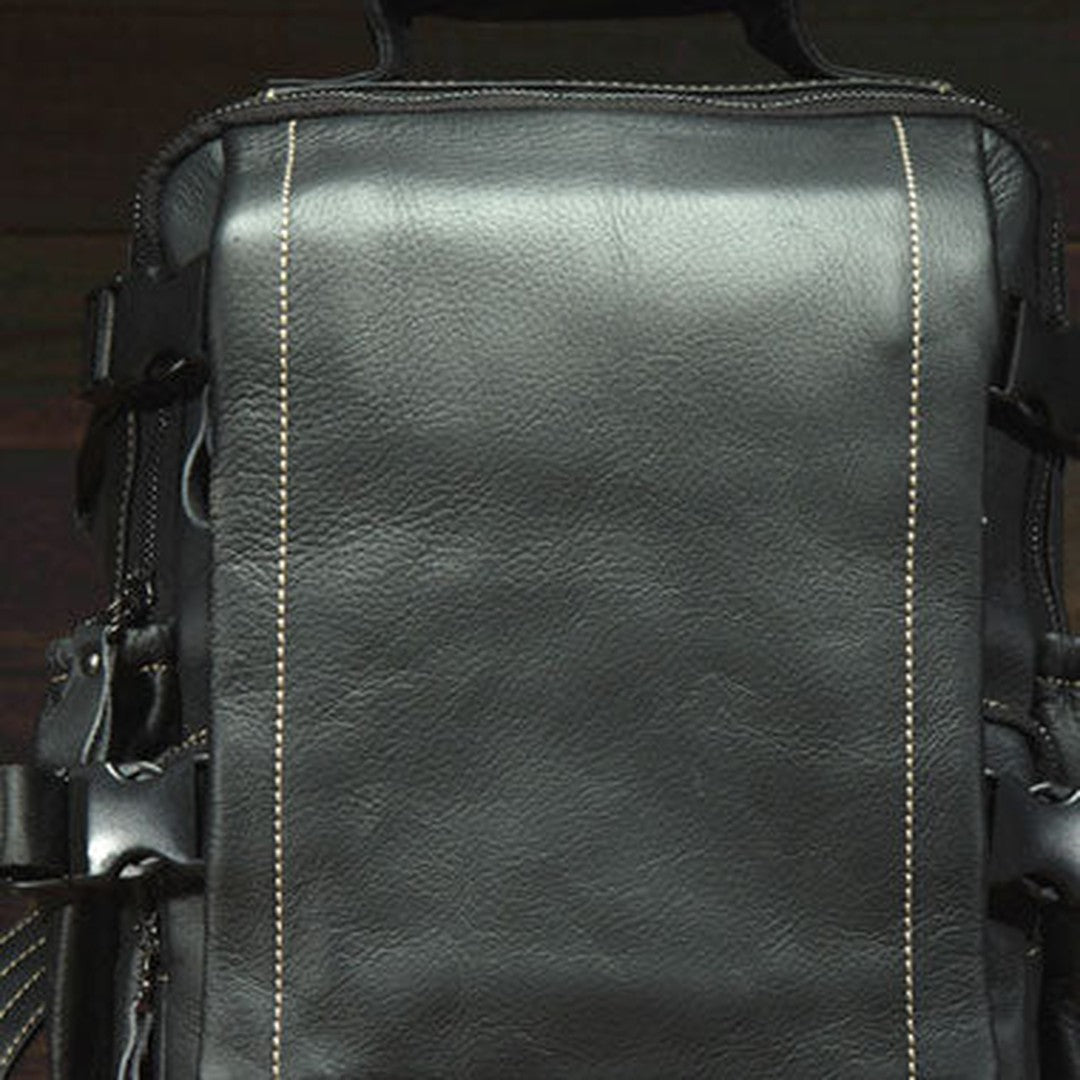 Genuine Leather Mens Cool Backpack Large Black Travel Bag Hiking Bag For Men