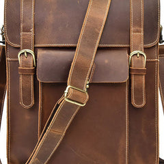 Genuine Leather Mens Cool Messenger Bag Backpack Large Black Travel Bag Hiking Bag For Men