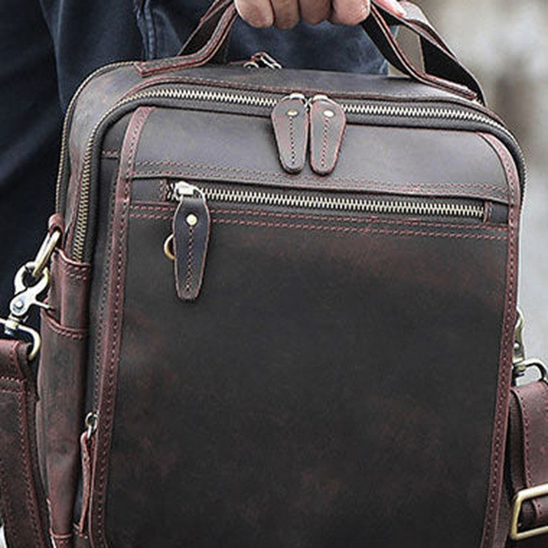 Genuine Leather Messenger Bag Cool Chest Bag Crossbody Bag Travel Bag Hiking Bag for men